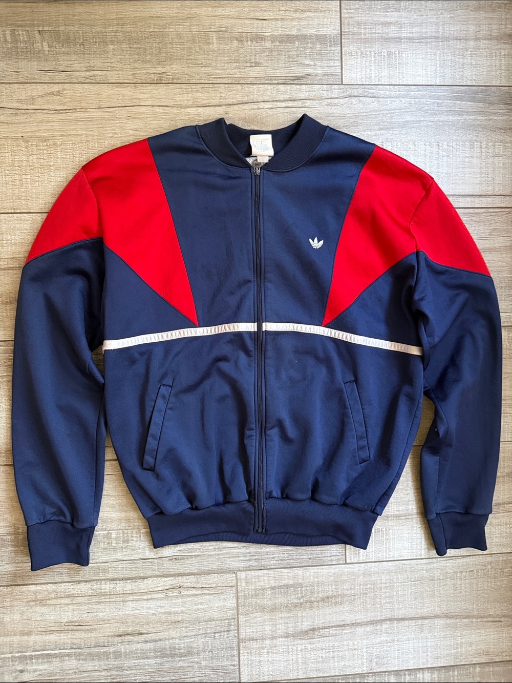 Vintage Adidas Trefoil Colorblock Track Jacket Navy Red Full Zip Large